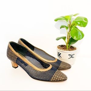 ROBERTO CAPPUCCI Navy Blue & Gold Leather Heels